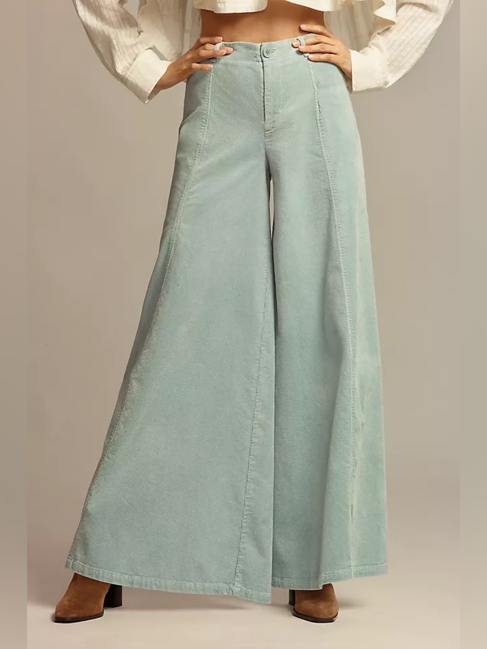 Anthropologie Ultra Wide Leg Corduroy Palazzo Trousers Pants Light Blue Size 8T - Picture 4 of 14